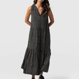 Saint + Sofia Tiered Peasant Style Maxi Dress Black and White Sz 4 100% Tencel